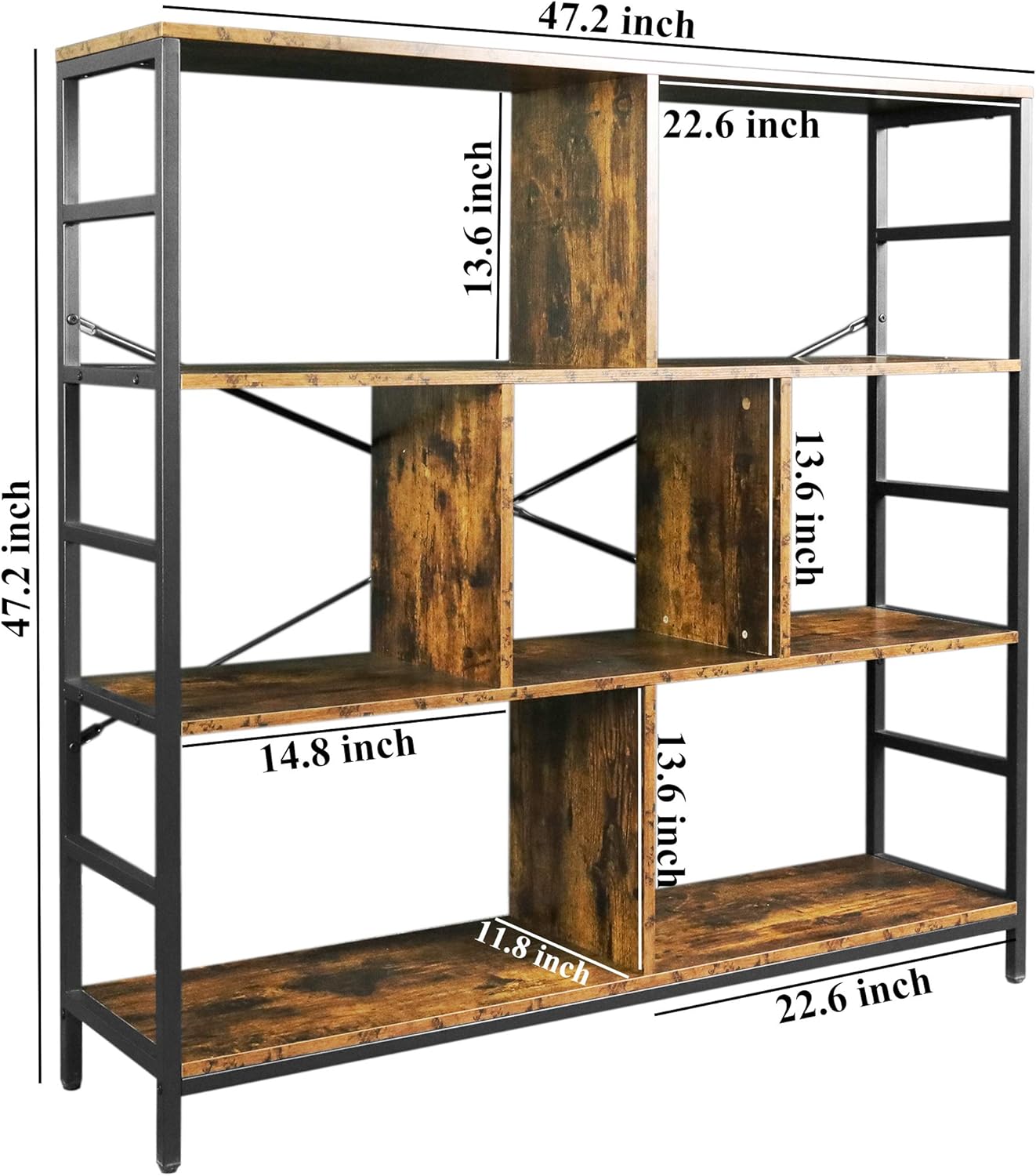 Rustic Brown 3-Tier Bookcase with Open Storage Shelves Y4399