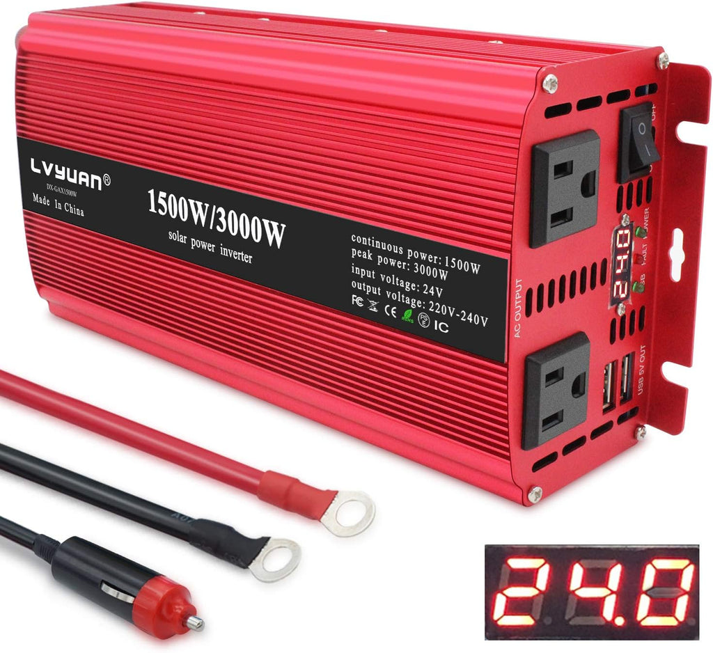 1500W DC 24V to 110V/120V AC Power Inverter with 2 AC Outlets and Dual 3.1A USB Ports Q5451