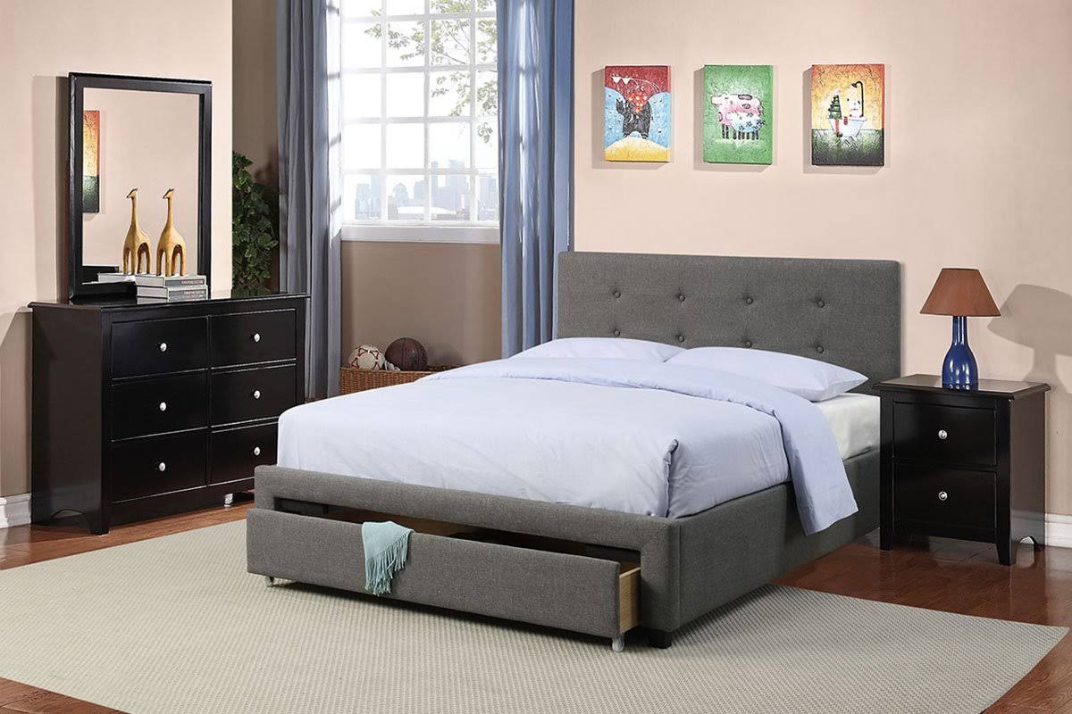 Gray Full Size Bed with Storage Drawer O2685