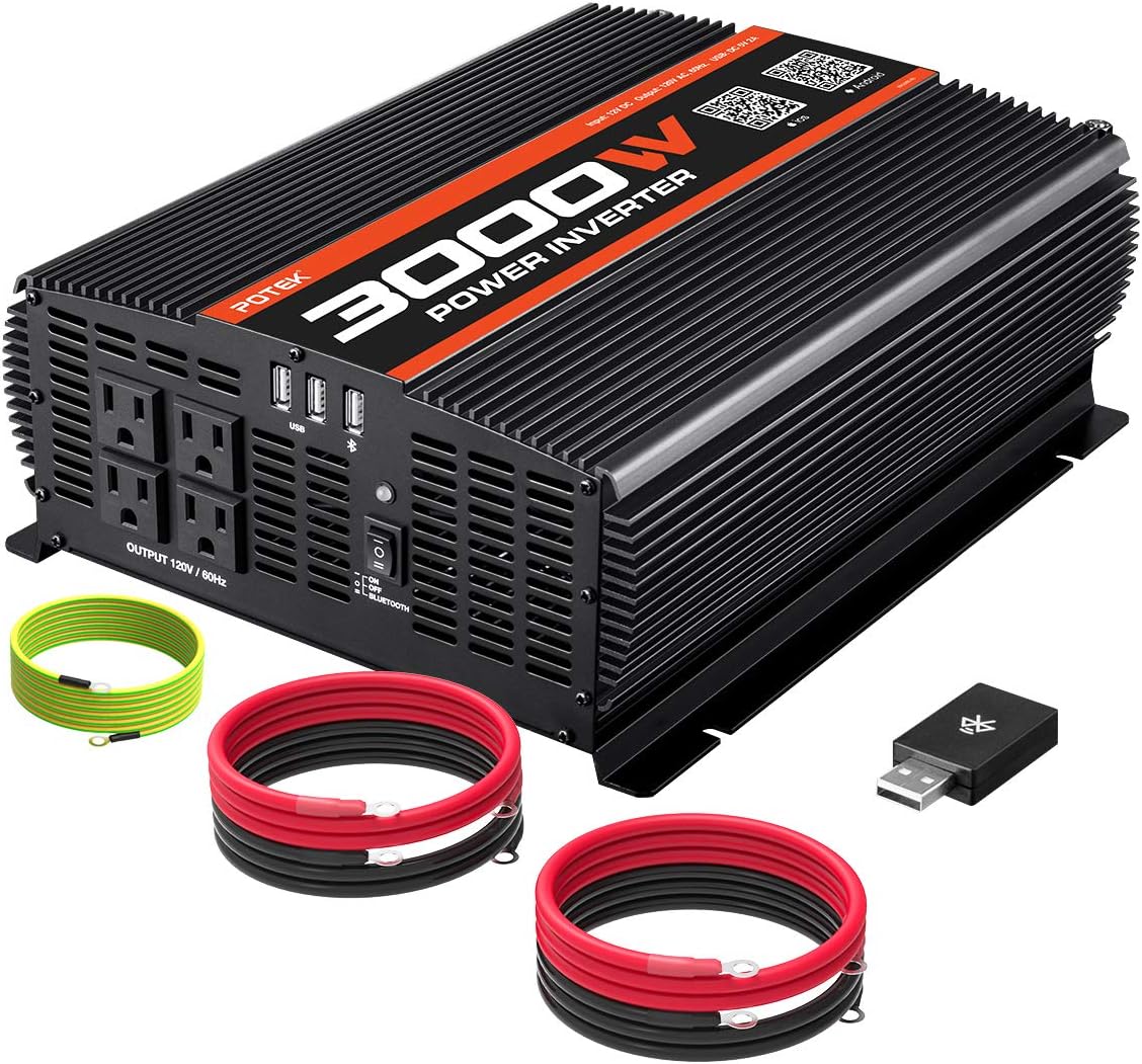 3000W Power Inverter 4 AC Outlets DC 12V to 110V AC Car Inverter with 2 USB Port and Bluetooth U78245