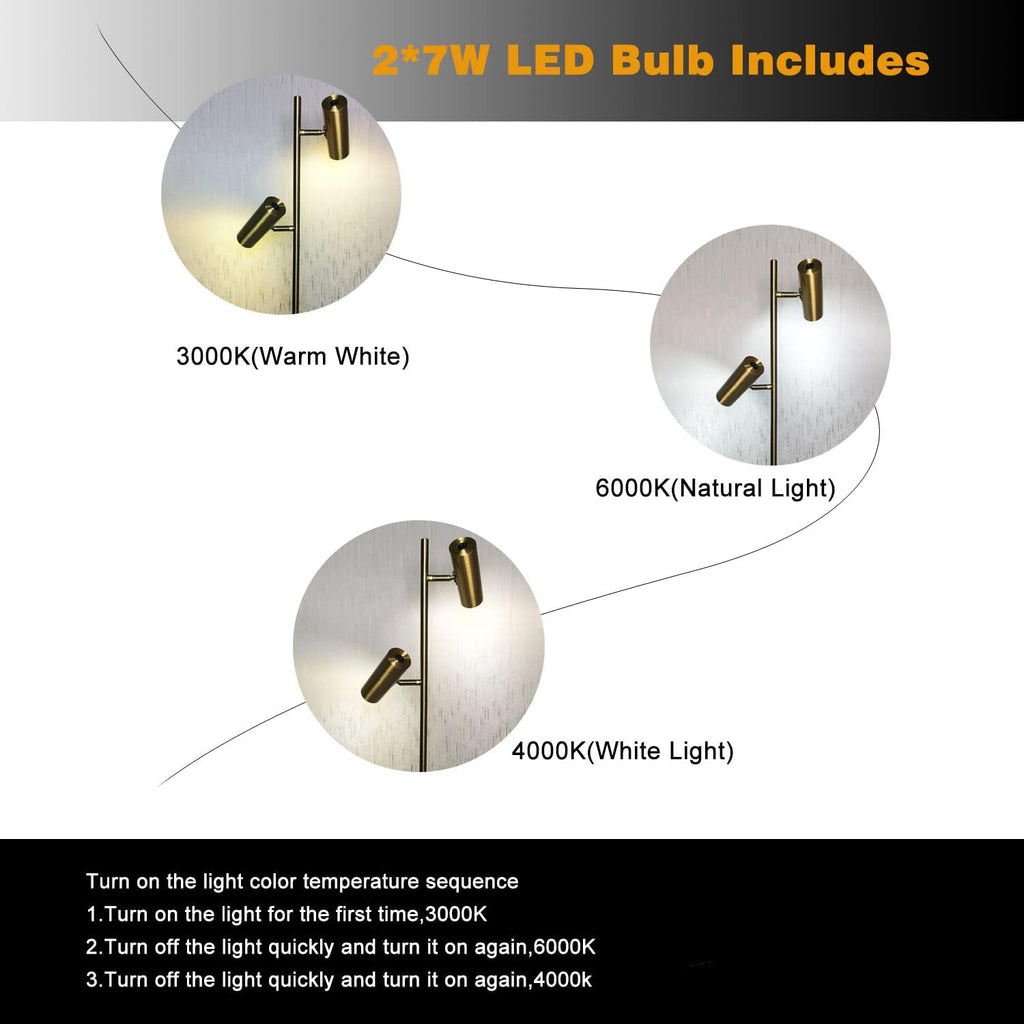 Double Head Floor Lamp with Foot Switch, Brass/Gold Finish P6530