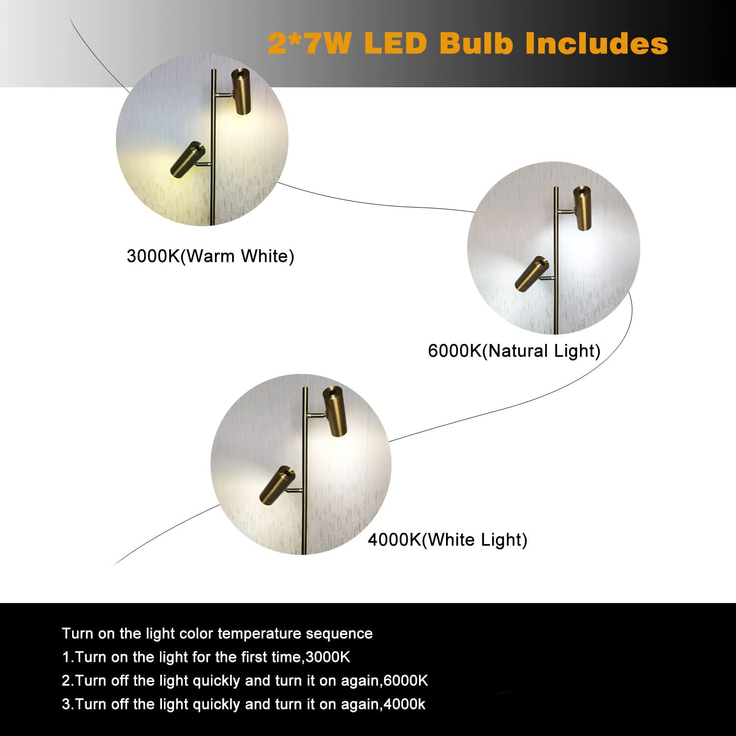 Double Head Floor Lamp with Foot Switch, Brass/Gold Finish P6530