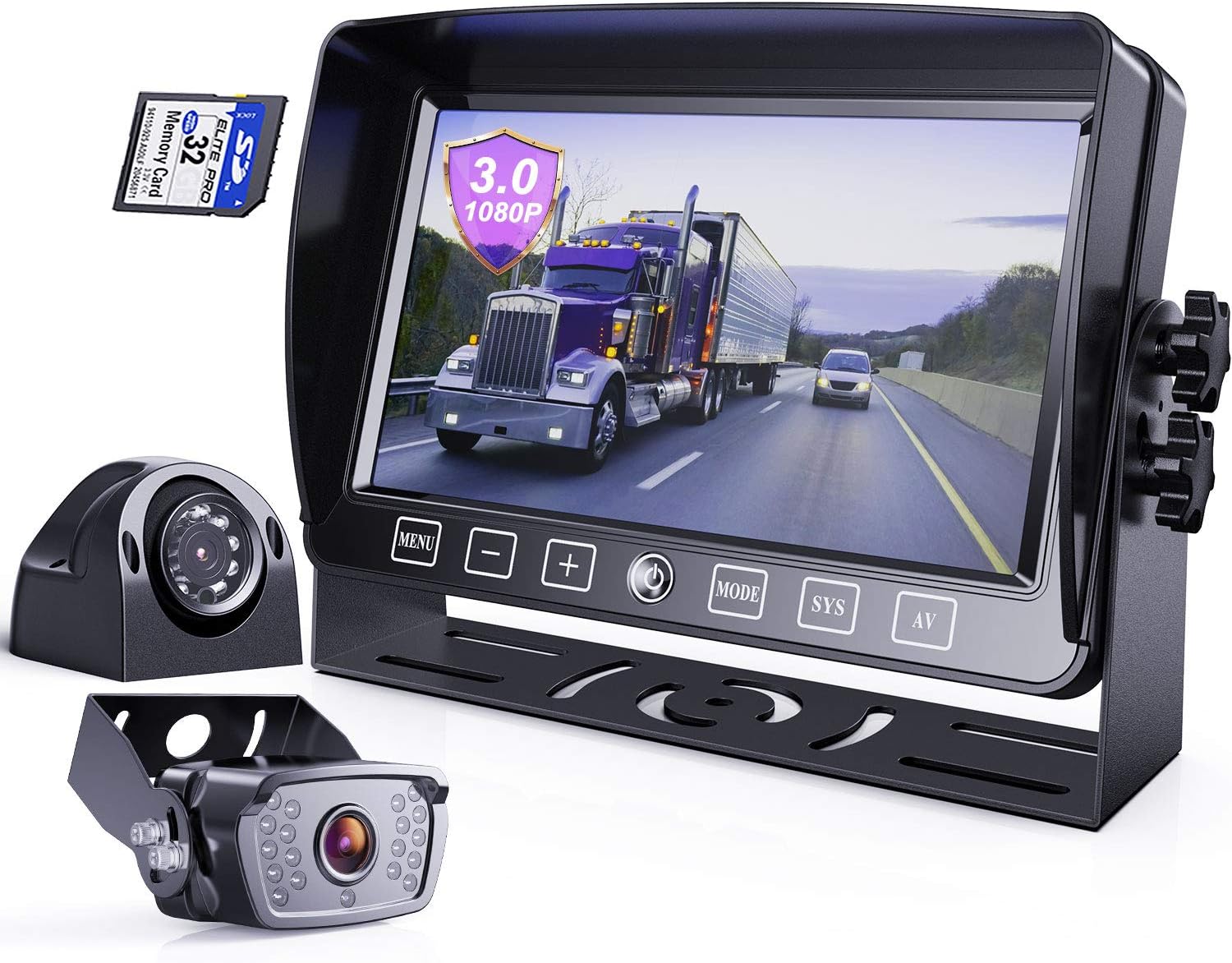 Backup Camera with Monitor Dual Camera System Kit with DVR IP69 Waterproof Wired Camera W890681