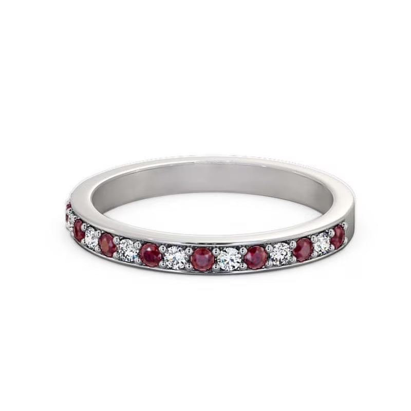 14K White Gold Diamond Ruby Half Eternity Band T41386