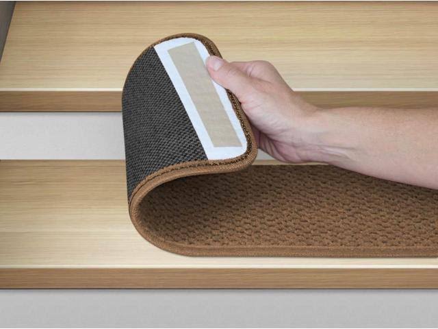 Set of 15 Adhesive Carpet Stair Treads - Toffee Brown - 8 in. x 30 in. R9297