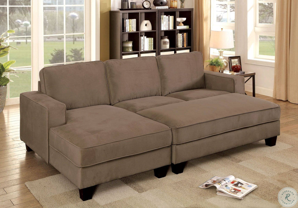Brown Flannelette Sectional with Ottoman P8680