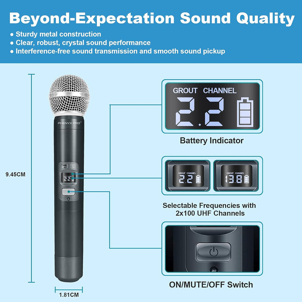 Dual Channel Wireless Microphone System with Handheld Bodypack Headset Lapel W93277