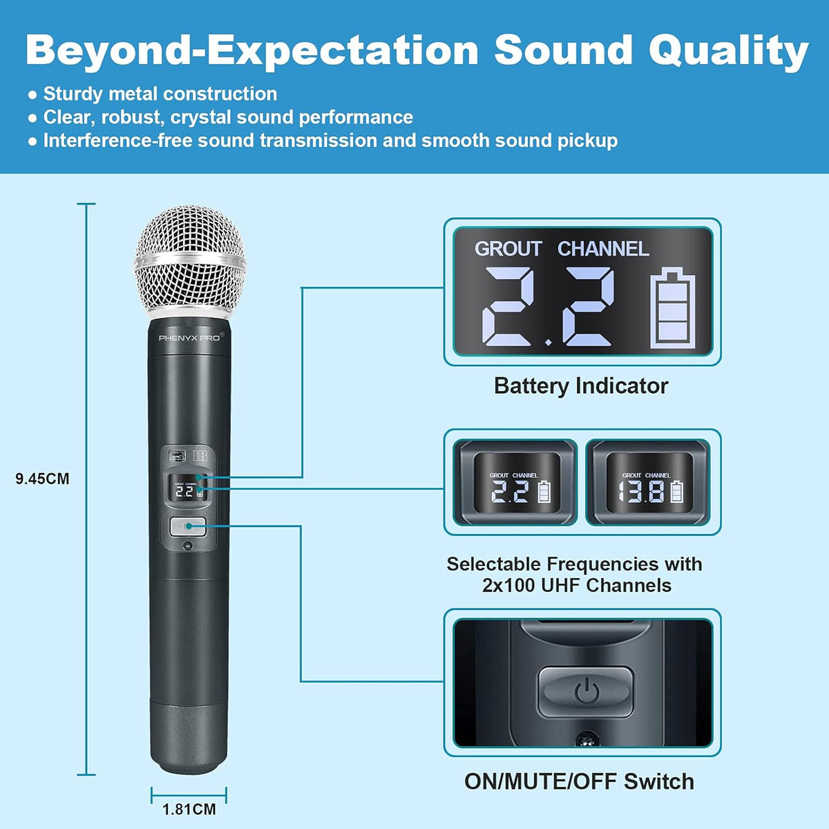 Dual Channel Wireless Microphone System with Handheld Bodypack Headset Lapel W93277
