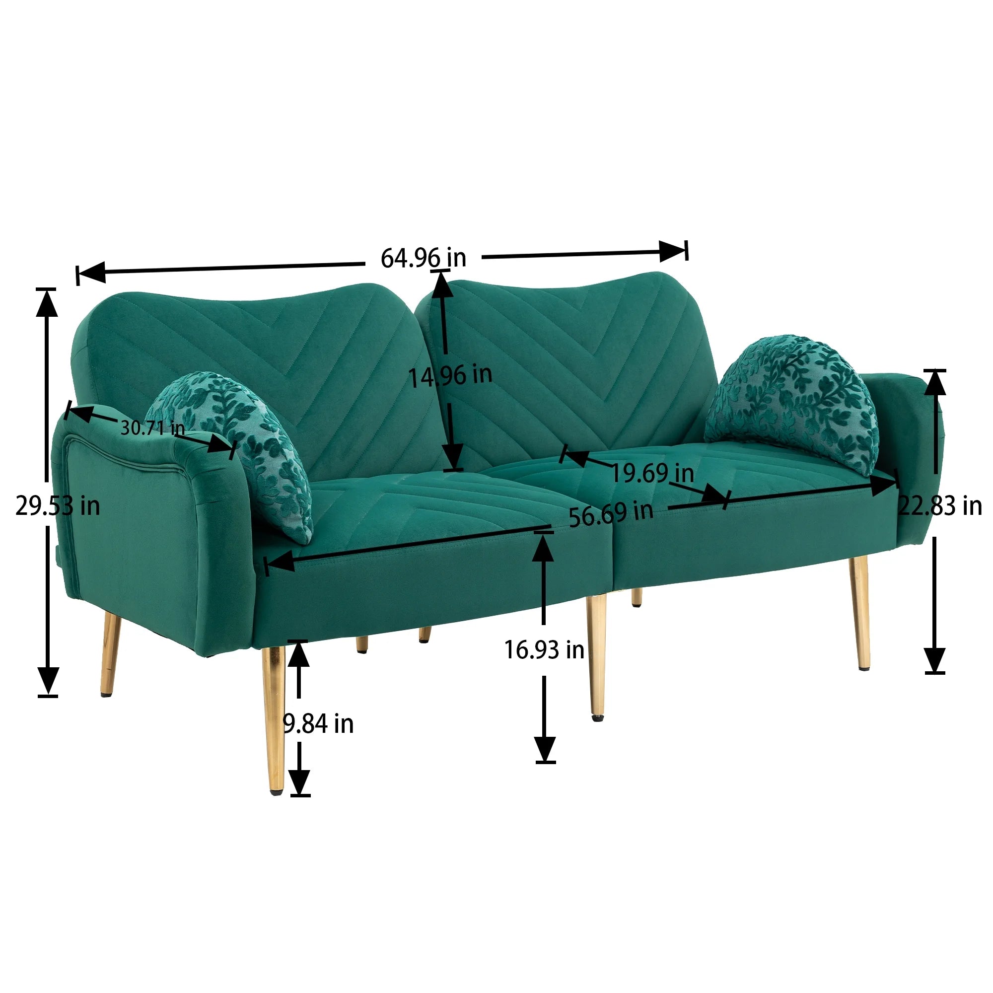 65 inch Velvet Loveseat Sofa with 2 Bolster Pillows T52729