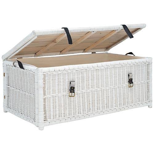 White/Brown Rattan Storage Trunk J9661