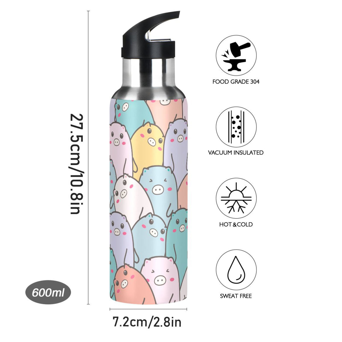 Stainless Steel Vacuum Insulated Water Bottle with Straw Lid 20 OZ L960149