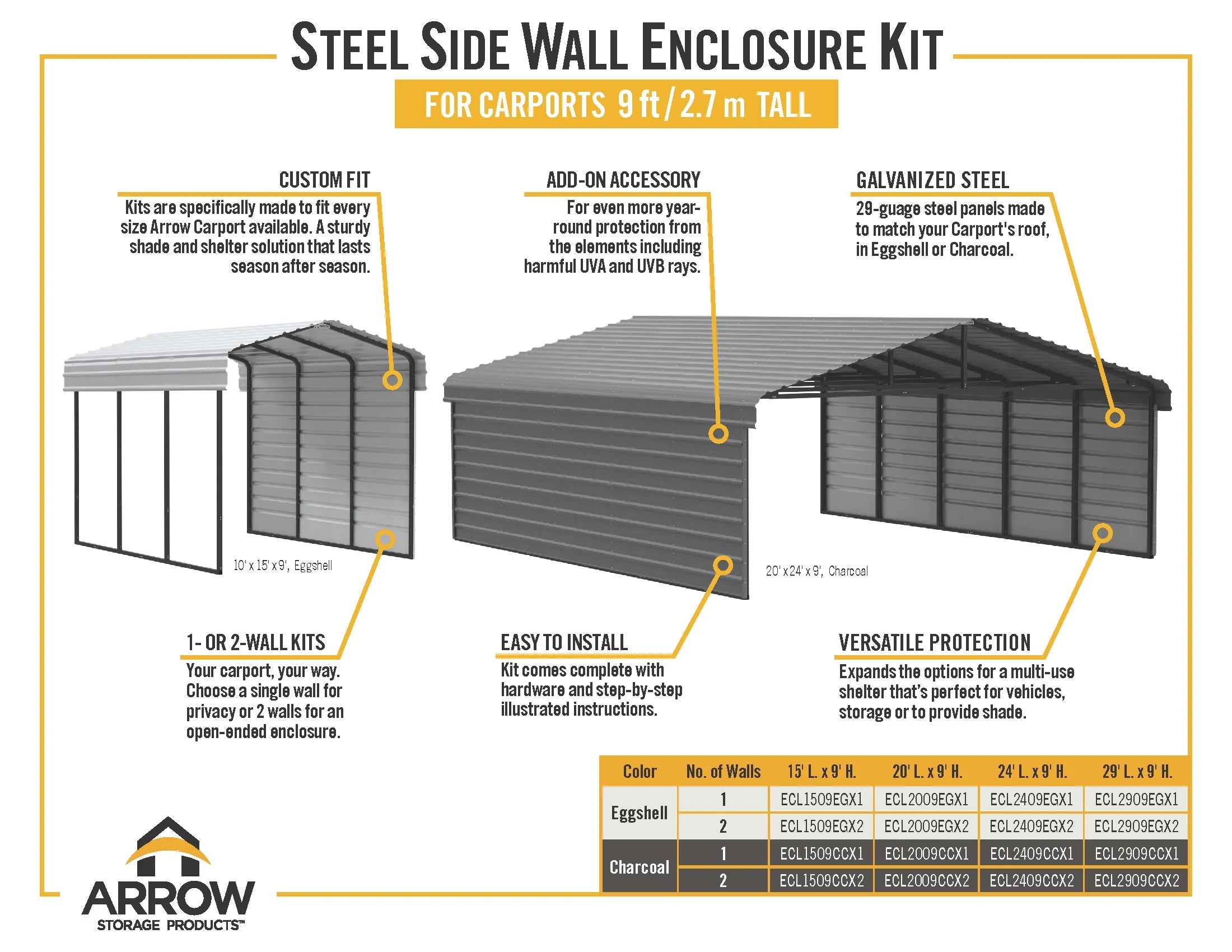 Galvanized Steel Carport Kit, 10' x 15' x 9' G297645