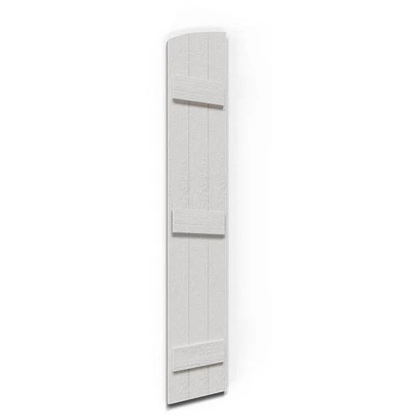 Rustic Faux Wood Shutters with Elliptical Arch Top V43520