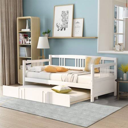 Twin Size Wooden Daybed with Trundle and 4 Casters M9307