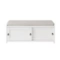 White Wood Storage Bench with 2 Cabinets Y361111