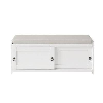 White Wood Storage Bench with 2 Cabinets Y361111