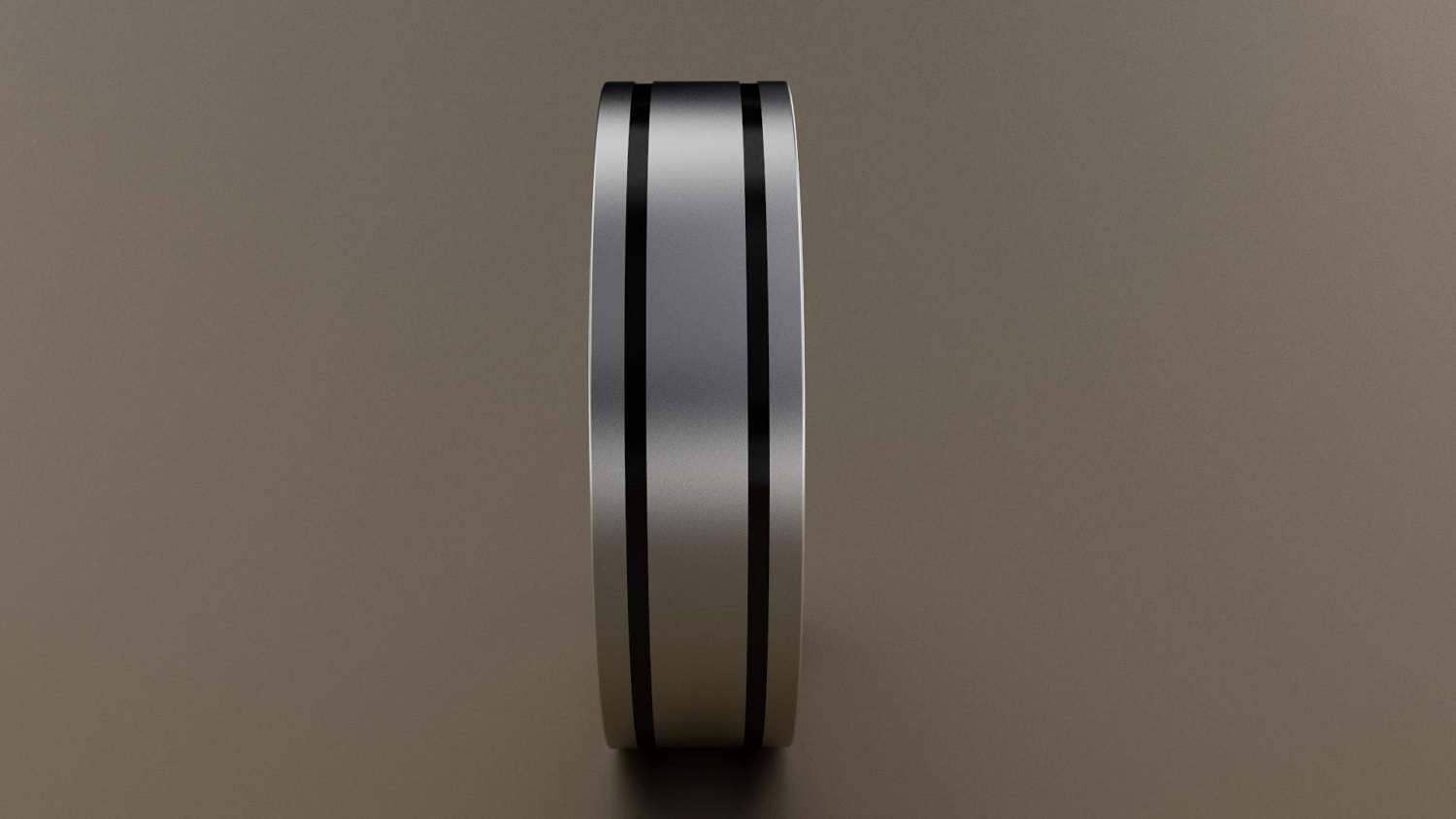 Brushed White Gold 6mm Double Black Groove Wedding Band D616949