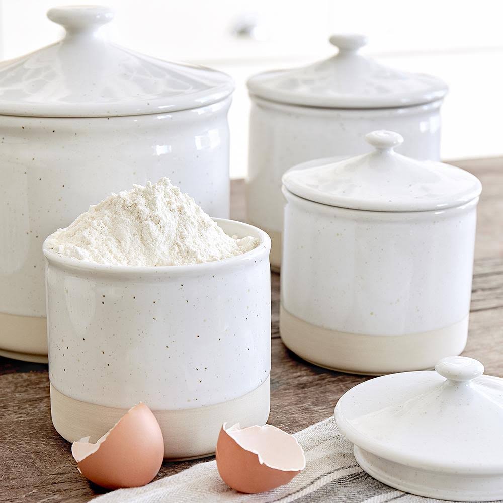 White Large Stoneware Ceramic Canister R80351