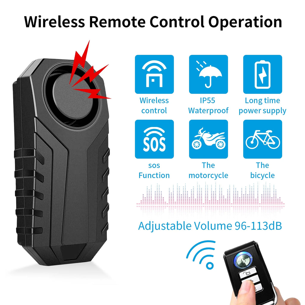 2 Set Wireless Bike Alarm with Remote, Anti-Theft Vibration Motion Sensor Alarm, IP55 Waterproof 113dB Alarm P498