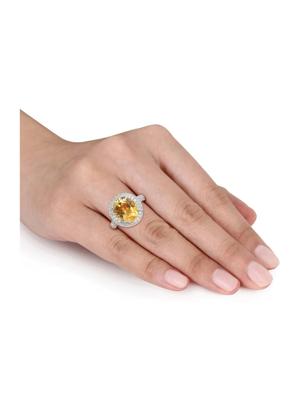 Citrine and White Topaz Halo Ring in Sterling Silver C355