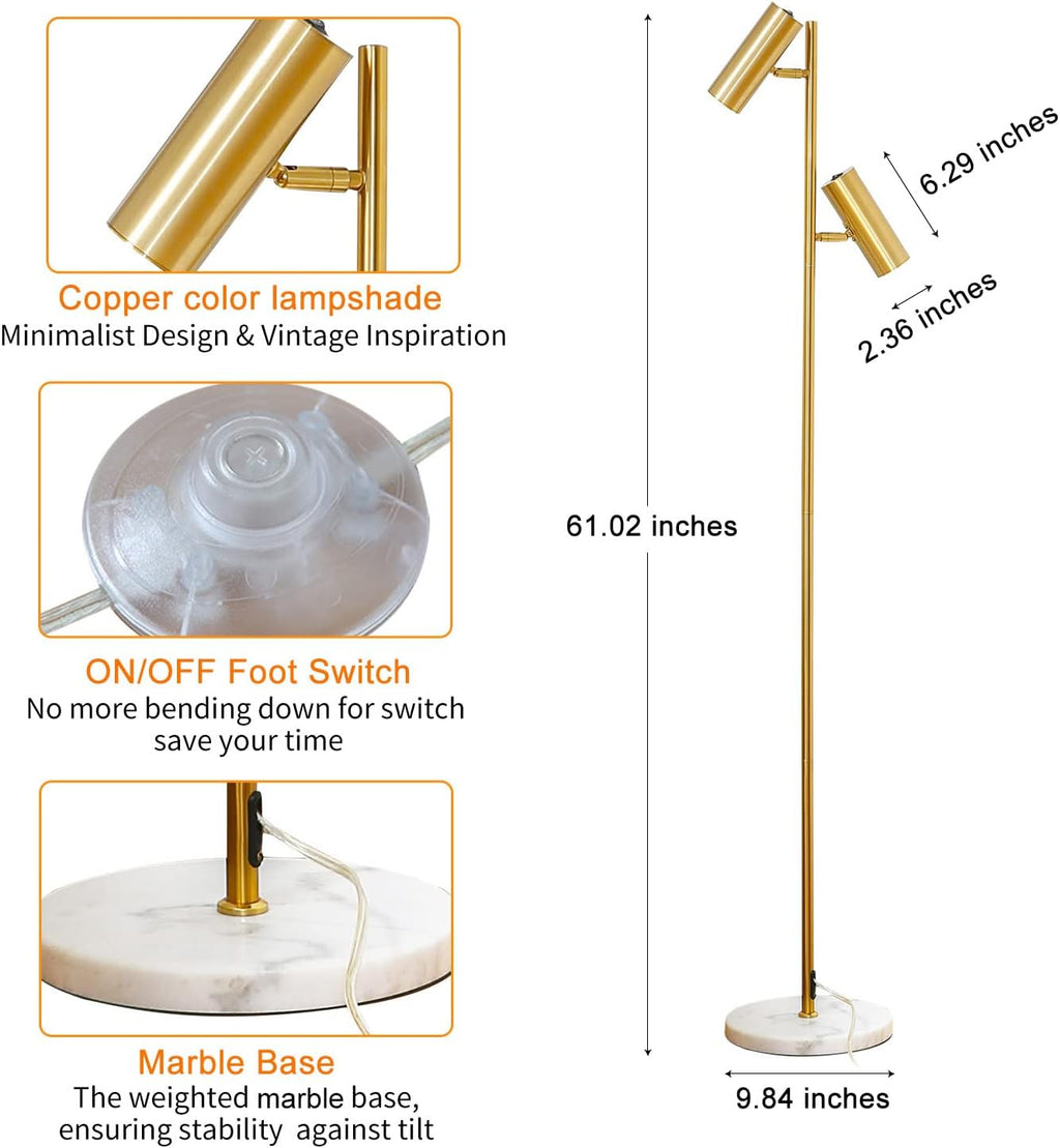 Double Head Floor Lamp with Foot Switch, Brass/Gold Finish P6530