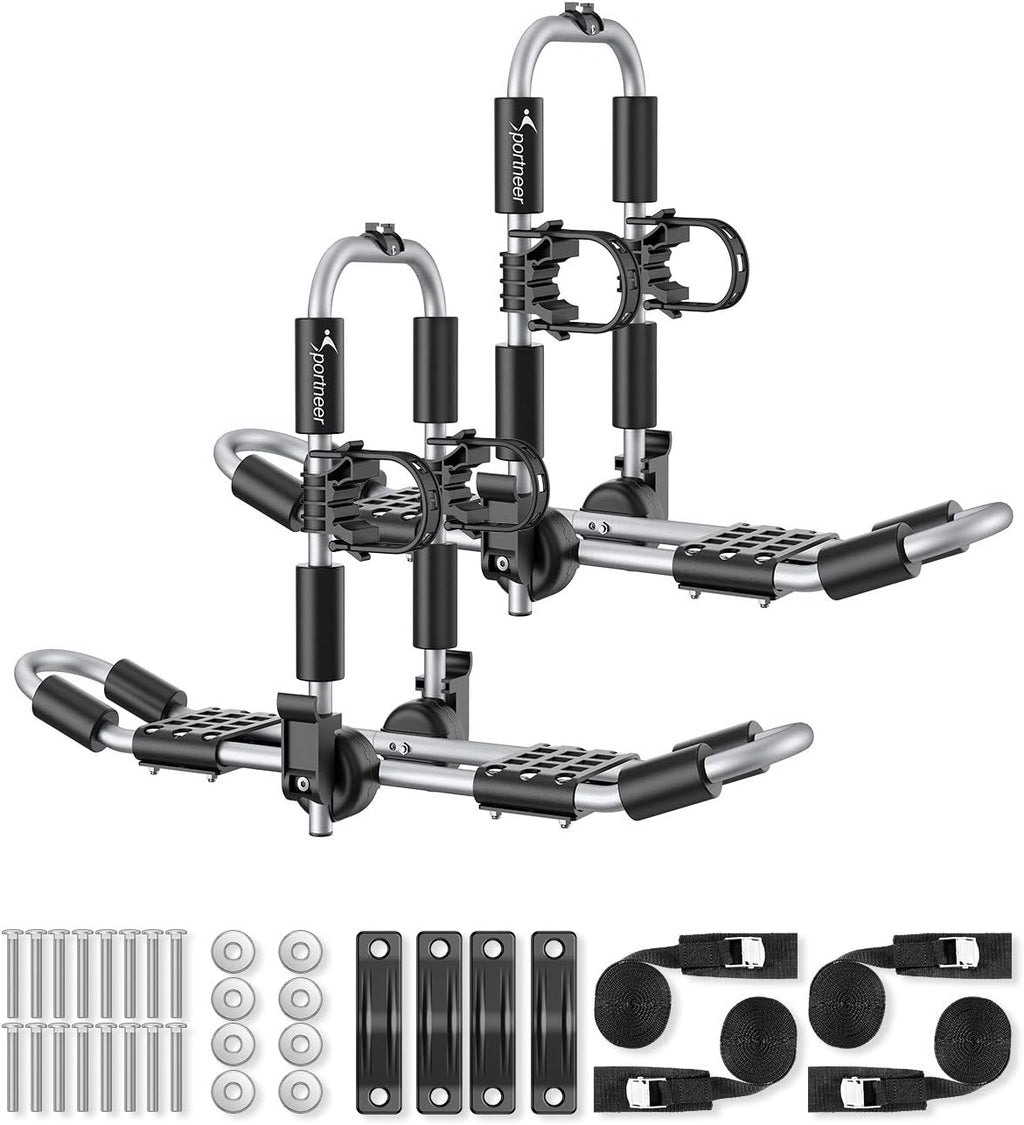 Kayak Roof Rack for 2 Kayaks Folding Aluminum Kayak Carrier J Bar with Paddle Holder A203124