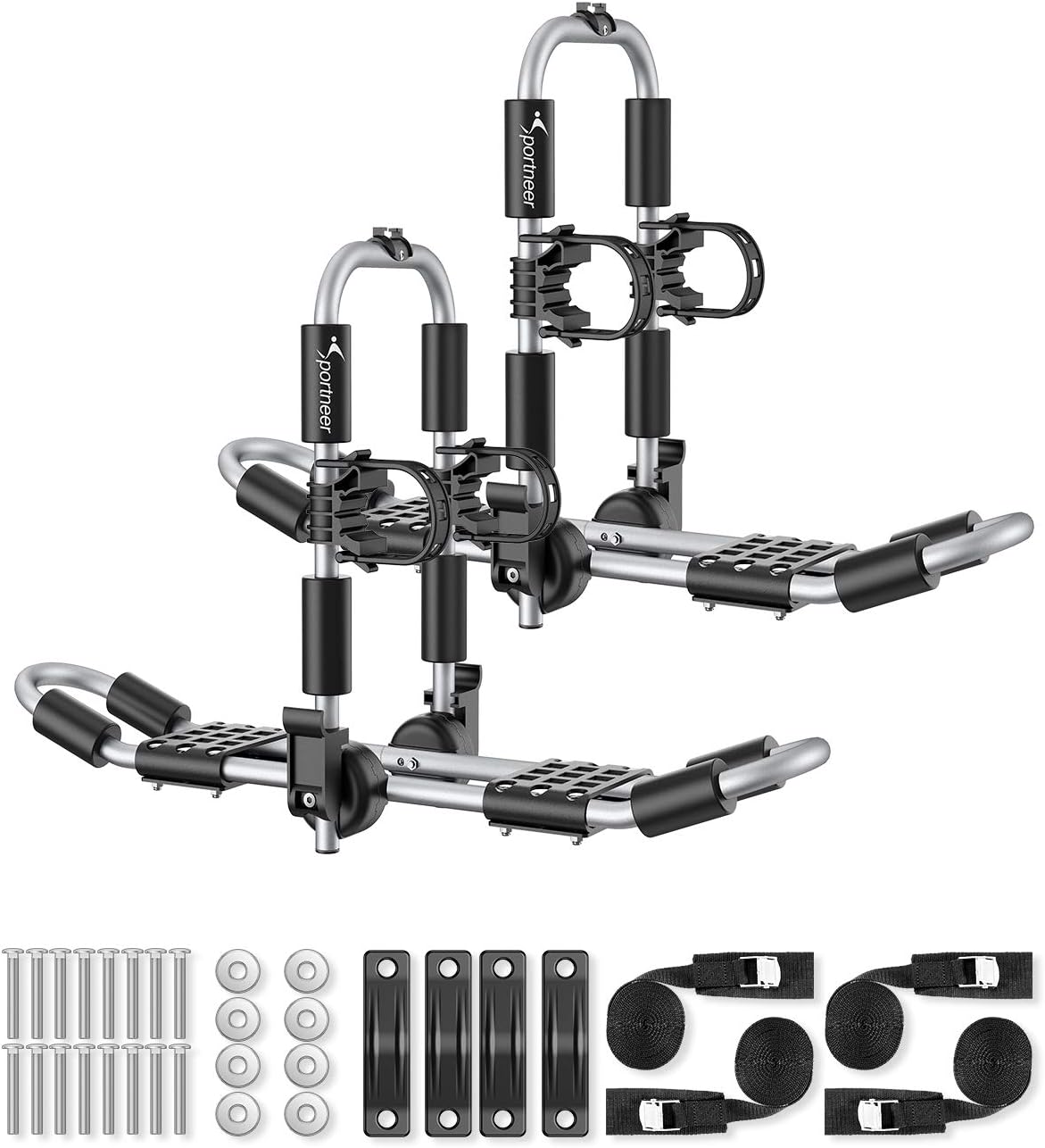 Kayak Roof Rack for 2 Kayaks Folding Aluminum Kayak Carrier J Bar with Paddle Holder A203124