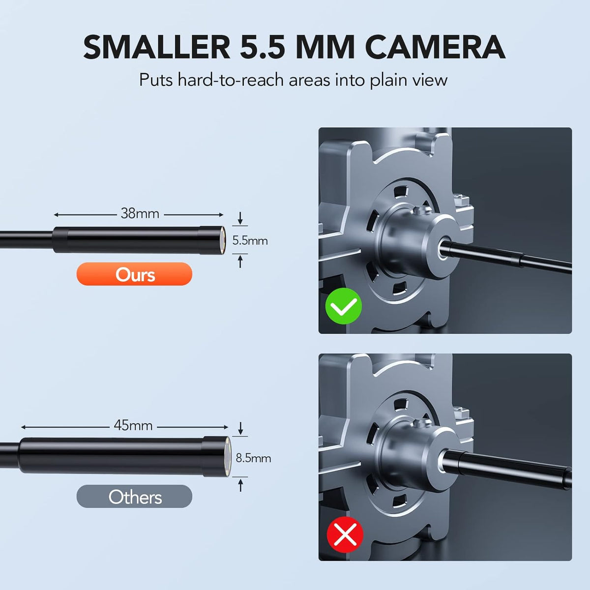 1080P HD Digital Endoscope with 5.5 mm Thin Probe, 4.3-Inch LCD Screen, IP67 Waterproof, 16.5ft Semi-Rigid Cable T409291