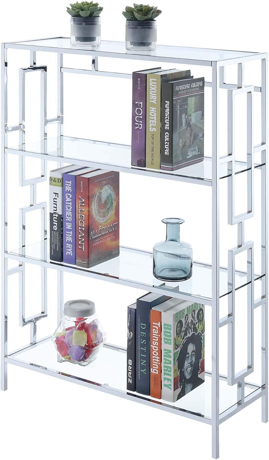 Chrome 4 Tier Bookcase with Clear Glass F95714