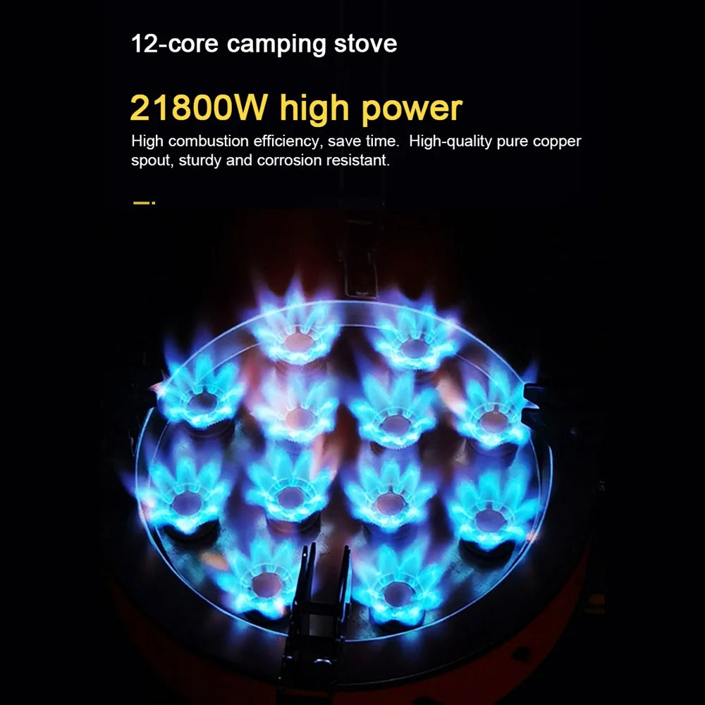 12-Core 21800W Windproof Camping Stove with Piezo Ignition Adjustable Valve Storage Bag R94766