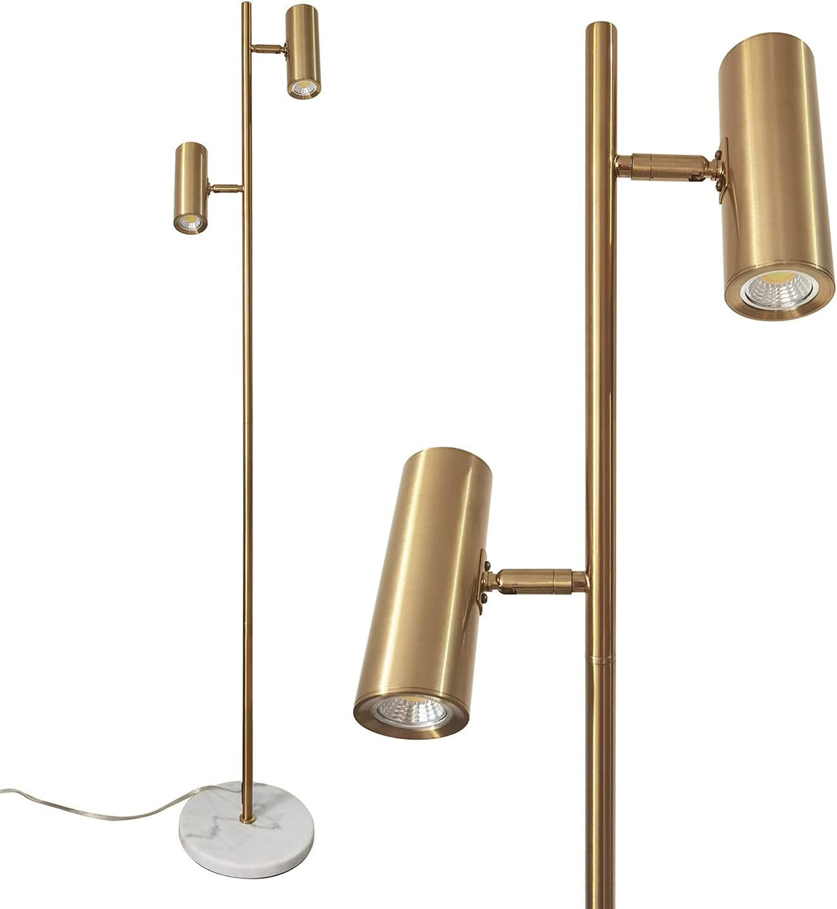 Double Head Floor Lamp with Foot Switch, Brass/Gold Finish P6530