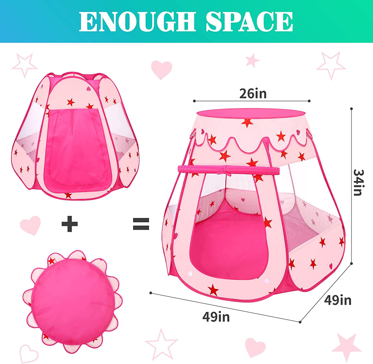 Princess Pop Up Tent with Star Lights and Portable Bag J6749