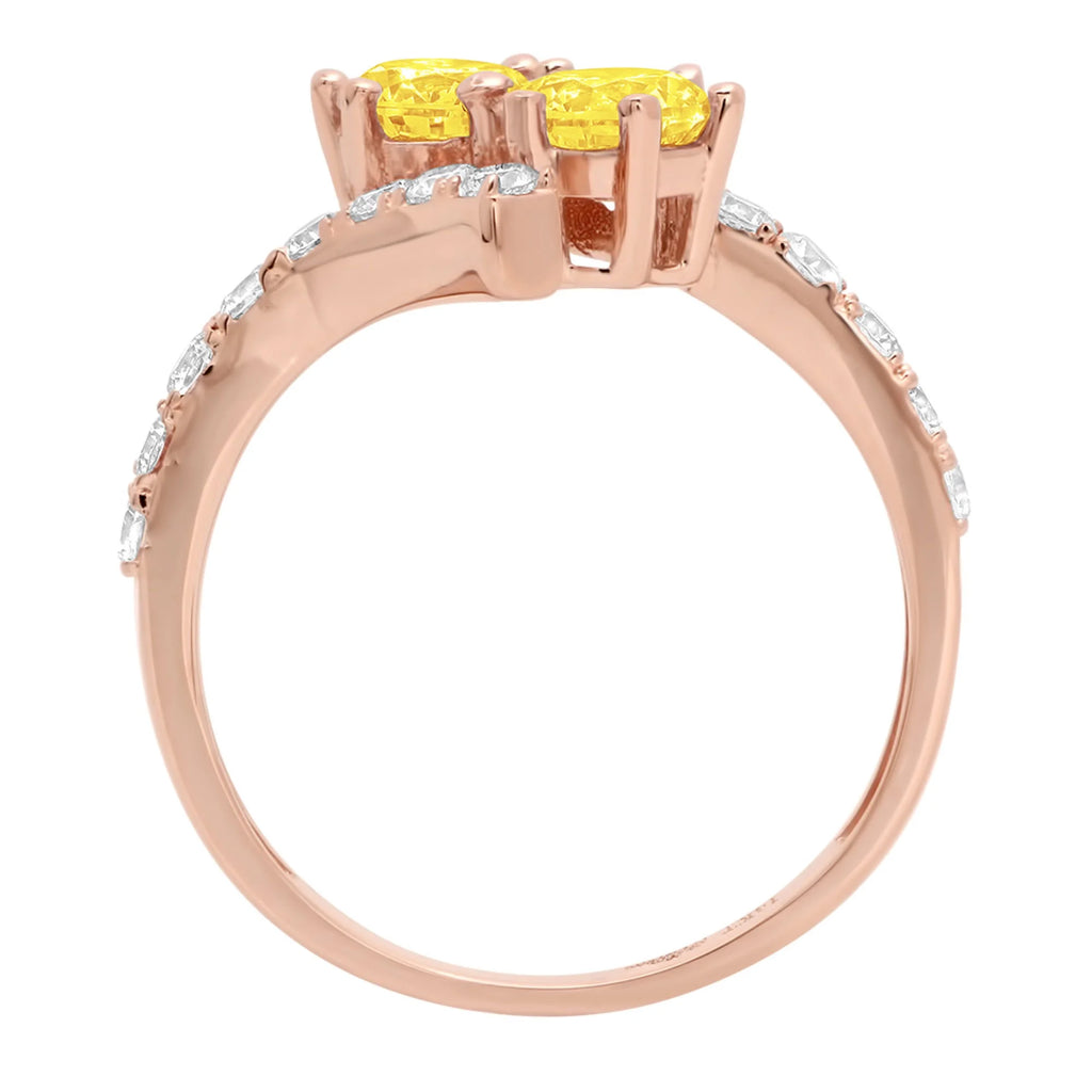 1.98ct Round Cut Yellow Simulated Diamond 14k Pink Rose Gold Engagement Ring Size 7.75 X47834