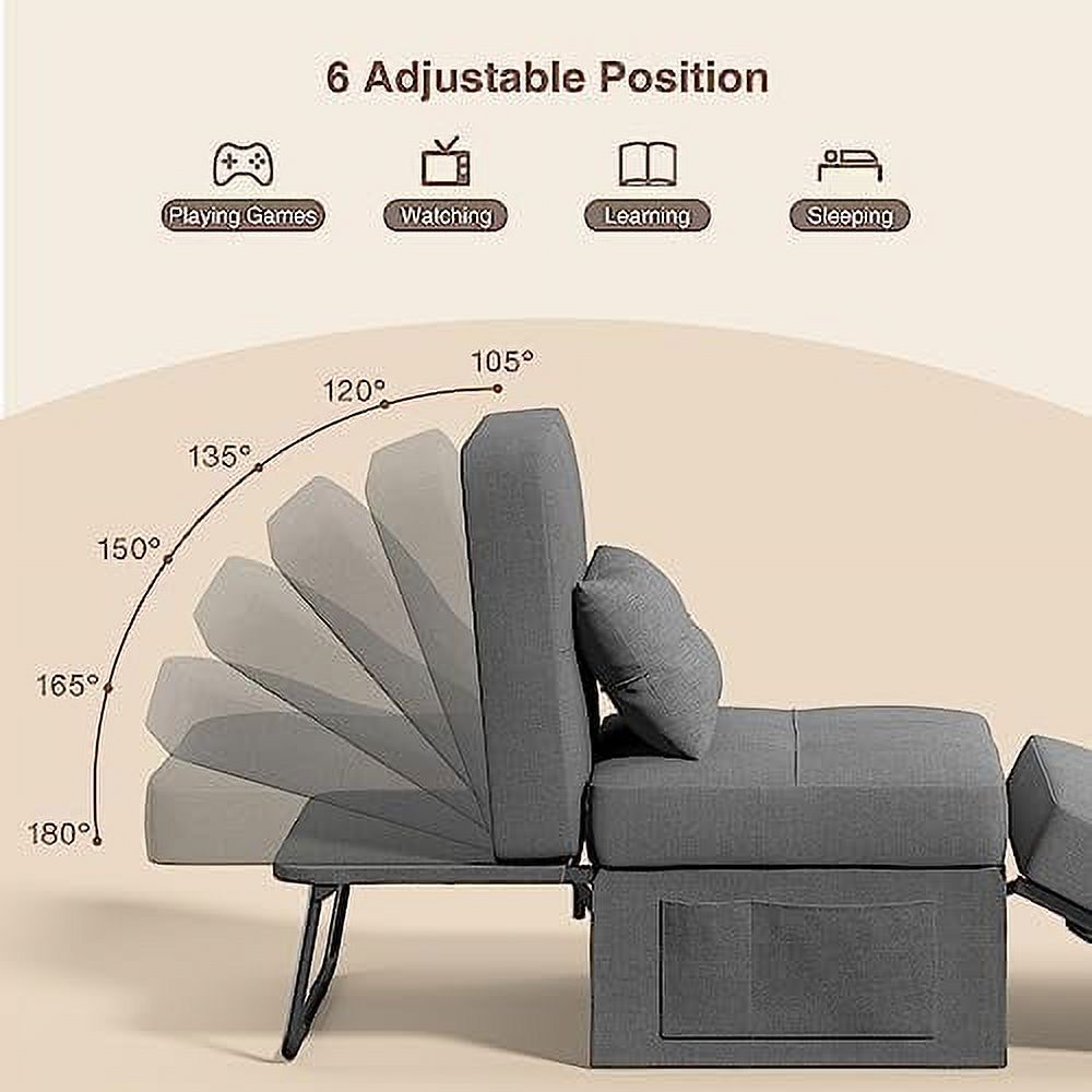 4 in 1 Convertible Chair Sofa Bed with Adjustable Backrest Linen Fabric Dark Grey H852