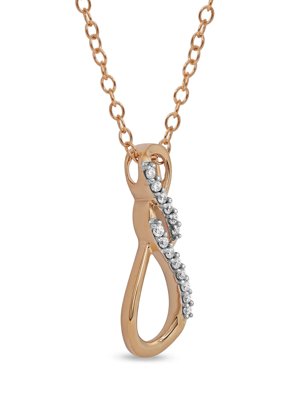 10K Rose Gold Diamond Infinity Pendant Necklace T516