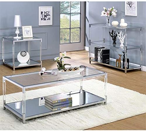 Chrome Glass 2-Shelf Sofa Table F186