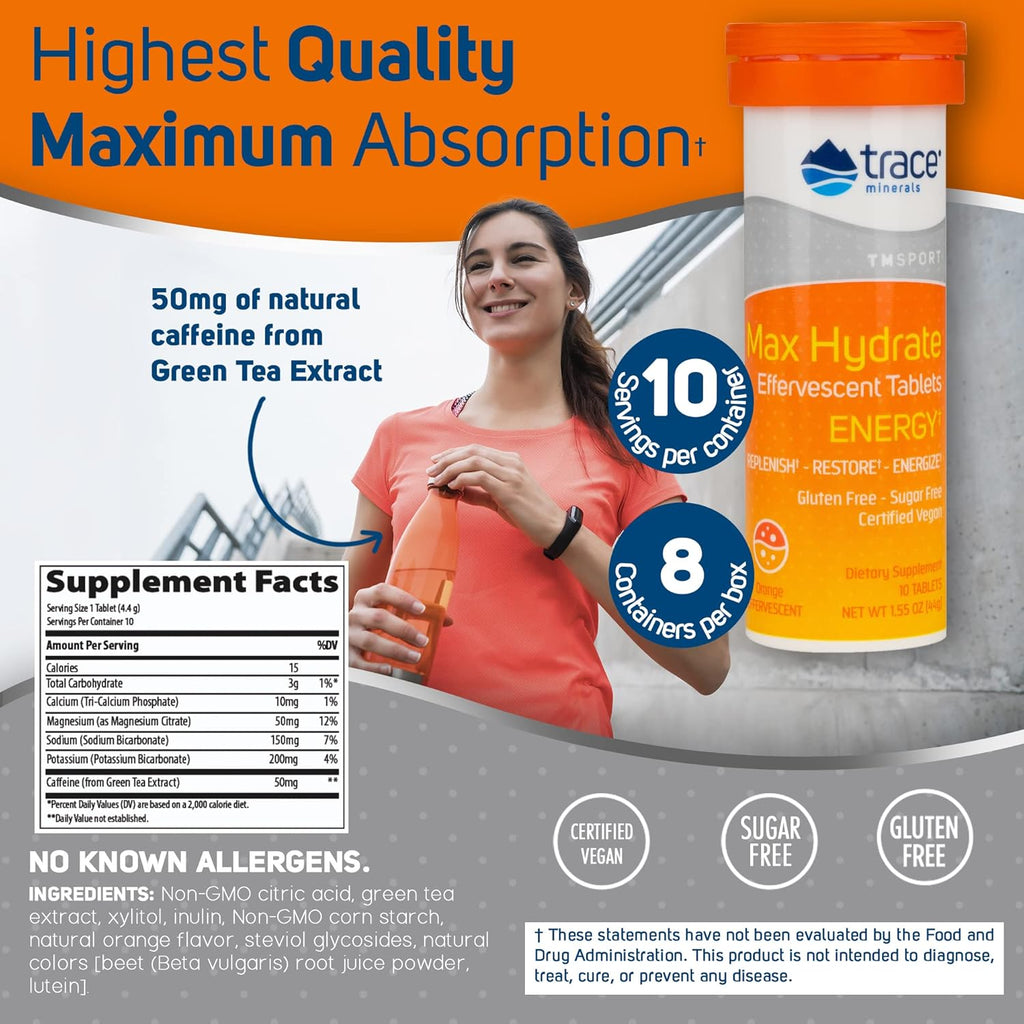 8 Tubes of 10 Tablets Electrolyte FIZZING Orange Flavor Pack of 2 J58886