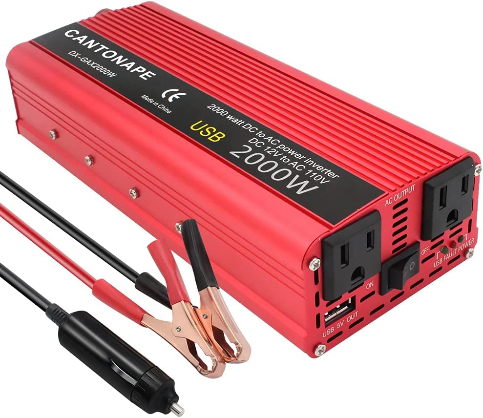 1000W/2000W Peak DC 12V to 110V AC Power Inverter with 3.1A USB Car Adapter and Cigarette Lighter, Pack of 2 T1300