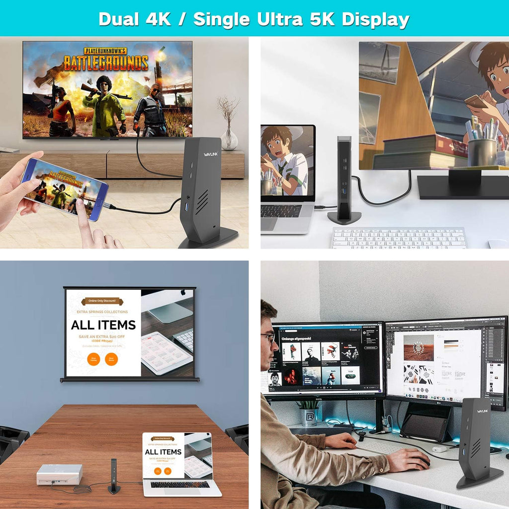 USB 3.0 Universal Laptop Docking Station with 60W Charging, Dual Monitor (2 HDMI & 2 DP, Gigabit Ethernet, 6 USB 3.0) V79734
