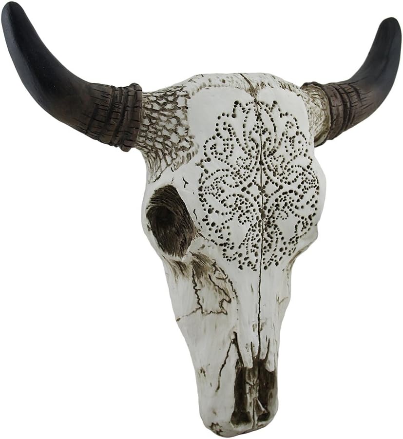 Carved White Bull Skull Wall Hanging Pack of 2 K995