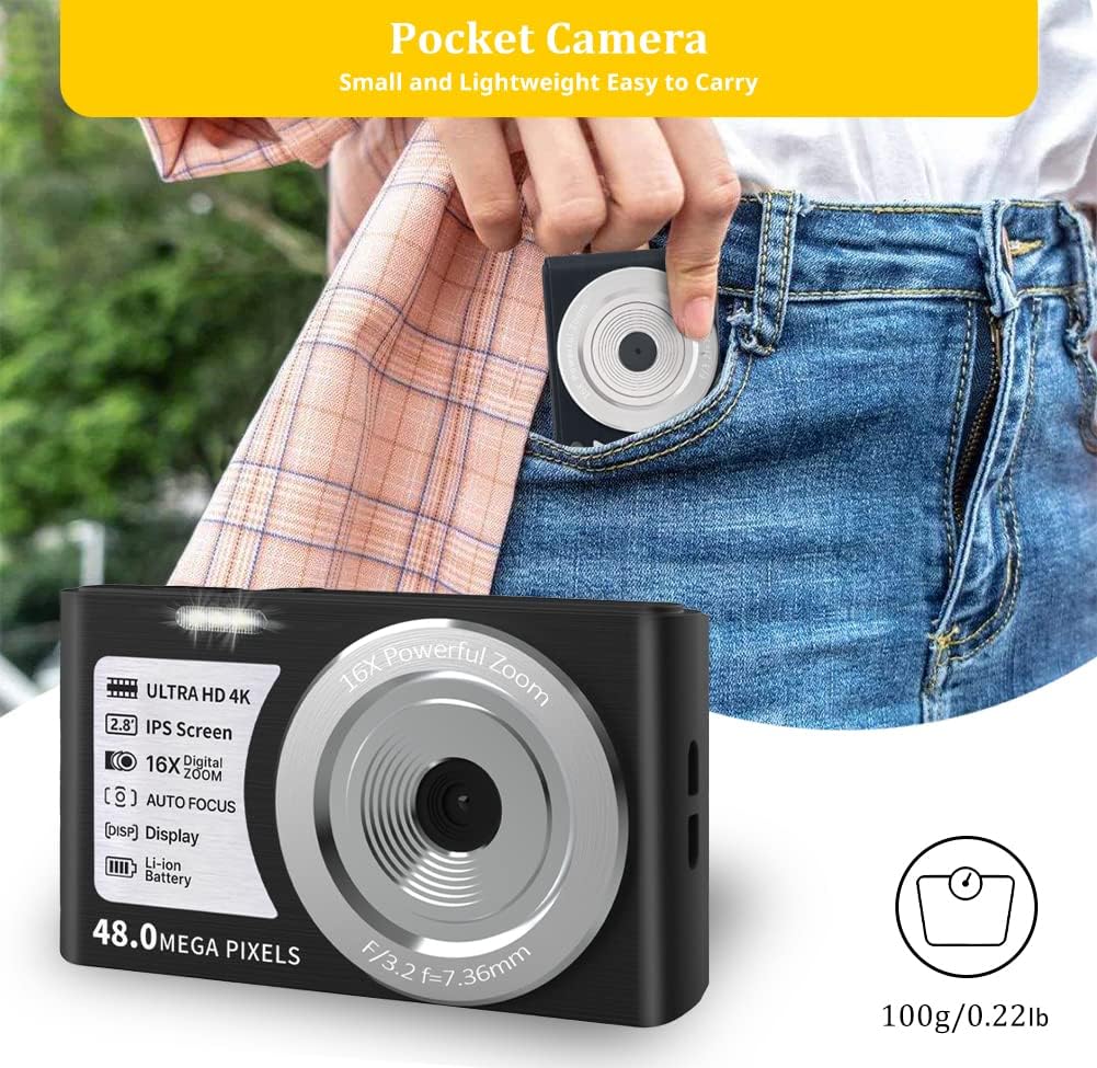 4K 48MP Portable Pocket Camera with Charger Dock, 2.8 LCD Screen, Pack of 2 D676