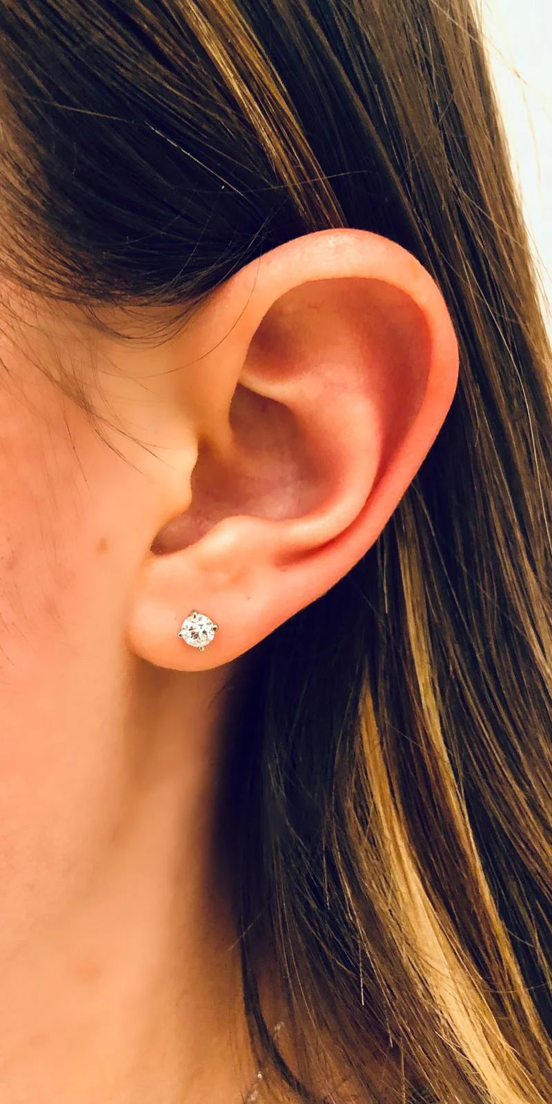 0.5 Carat Lab Grown Diamond Stud Earrings in 14k White Gold, 4-Prong Basket, Screw Back H9804