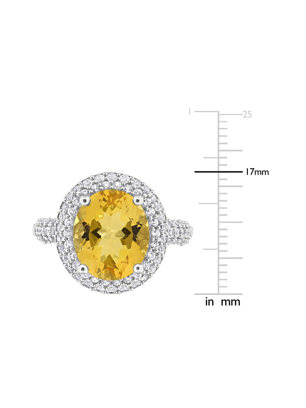 Citrine and White Topaz Halo Ring in Sterling Silver C355