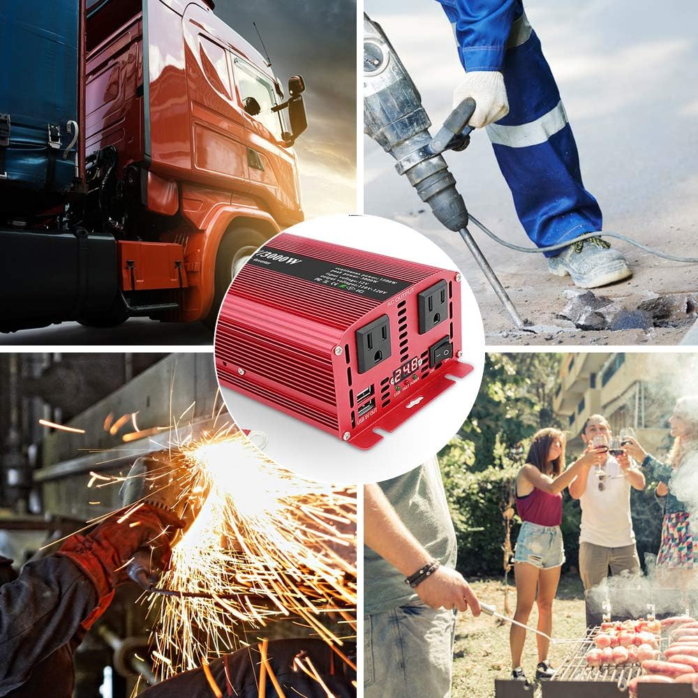 1500W DC 24V to 110V/120V AC Power Inverter with 2 AC Outlets and Dual 3.1A USB Ports Q5451