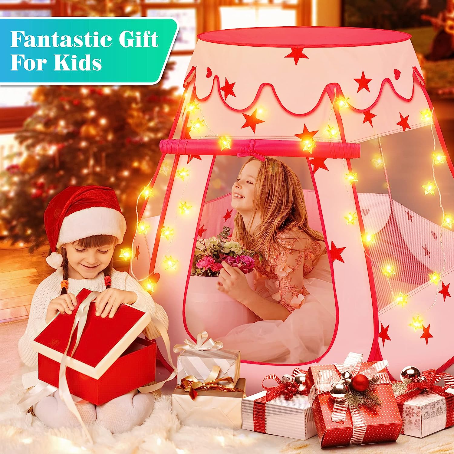 Princess Pop Up Tent with Star Lights and Portable Bag J6749