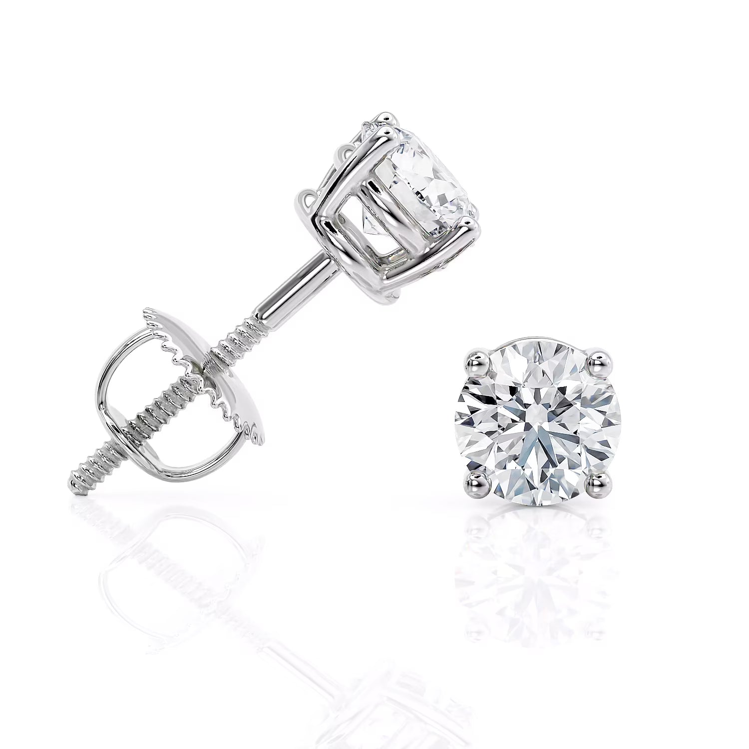0.5 Carat Lab Grown Diamond Stud Earrings in 14k White Gold, 4-Prong Basket, Screw Back H9804