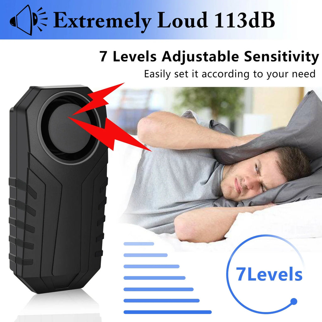 2 Set Wireless Bike Alarm with Remote, Anti-Theft Vibration Motion Sensor Alarm, IP55 Waterproof 113dB Alarm P498