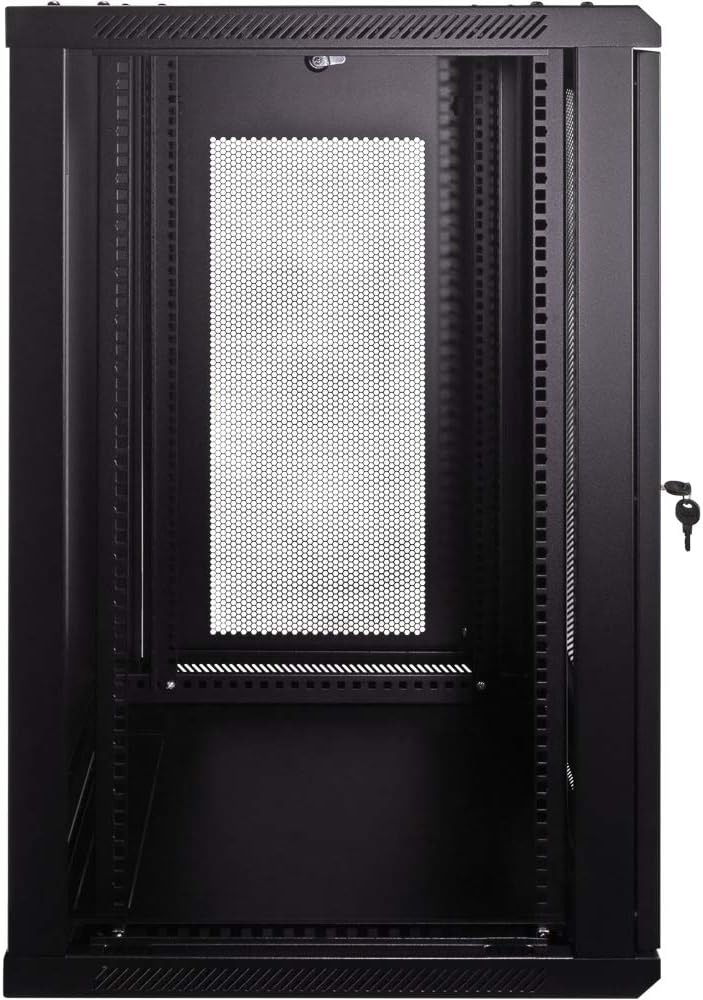 18U Wallmount Cabinet Enclosure 19-Inch Server Network Rack with Locking Perforated Door Black W6988