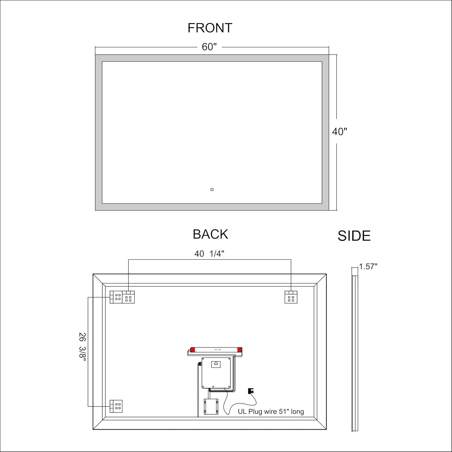 Dimmable LED Bathroom Mirror Wall Mounted Vanity Mirror with Touch Button M304