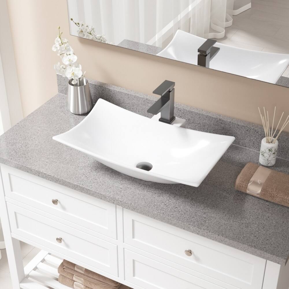 Rectangular Vitreous China Vessel Bathroom Sink with Faucet P8070